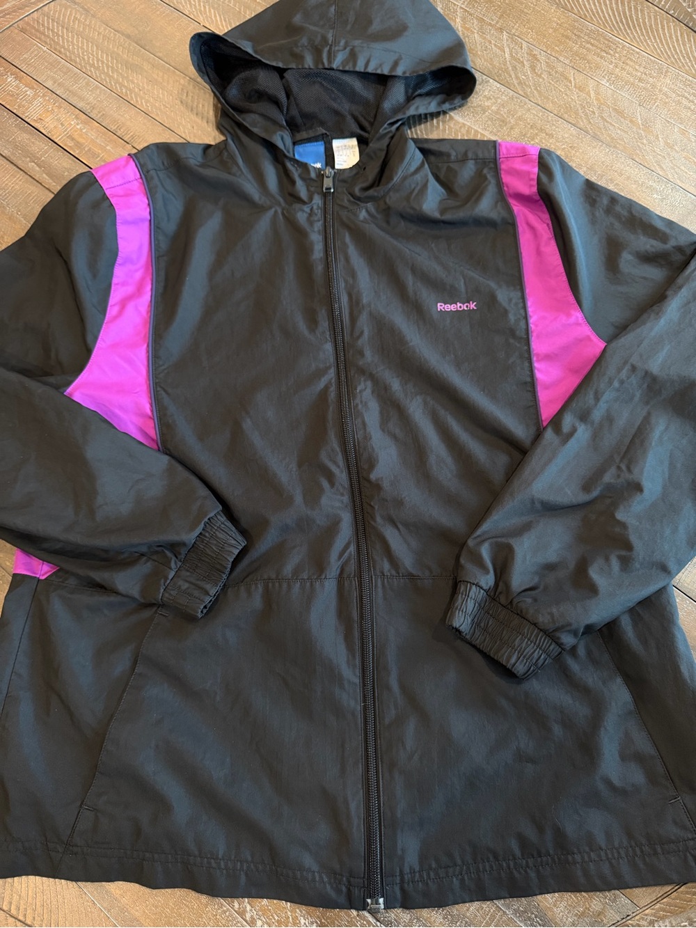 Reebok Black Hooded Jacket with Magenta Panels